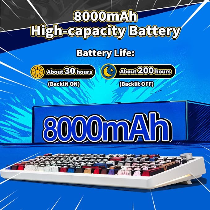 AULA Wireless Mechanical Gaming Keyboard Full Size 8000mAh with Knob&Screen | Hot Swappable Custom,RGB Backlit,Creamy Pre-lubed Blaze Switches,PBT Keycaps,Tri-Mode BT/2.4GHz/USB-C,F106Pro Comic Mix Color