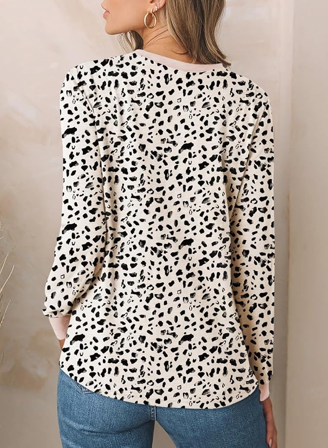 EVALESS Womens Crewneck Long Sleeve Tops Casual Polka Dots Tops Fall 2026 Tshirts Shirts