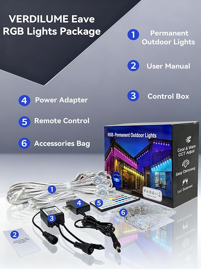 50FT Permanent Outdoor Lights, Smart RGB Eave Lighting for House, IP67 Waterproof LED Outside House Lights with App/Remote Control, for Christmas, Holiday Decor, Party, Daily