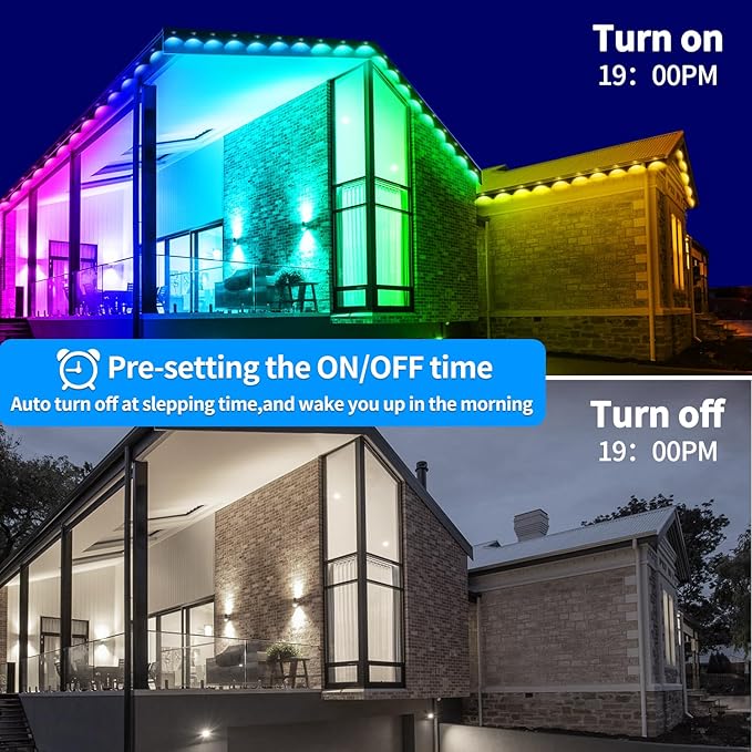 Permanent Outdoor Lights 150ft Smart Outside RGB LED Christmas Light, App Control Remote IP67 Waterproof Eternity Eaves Lighting for Halloween,House,Patio Decor ,Garden Decor, Decorations