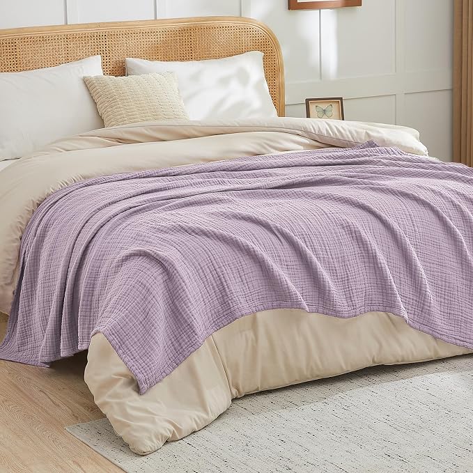 EMME Cotton Muslin Twin XL Blanket Breathable Gauze Soft Lightweight Adults Gifts for Women (Heather Lavender, 66"x90")