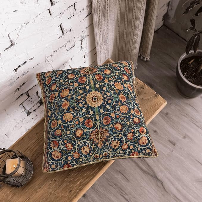 Floral Vintage Velvet Pillow Covers 20x20 In Orange Bohemian Tapestry Art Deco Throw Pillows for Couch Soft Durable Cushion Covers Pillowcase Antique Boho Flower Pillow Cases for Sofa Bed Living Room