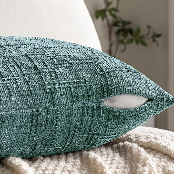 MIULEE Chenille Textured Throw Pillow Covers Teal 20x20 Set of 2 | Slubby Decorative Pillows, Boho Farmhouse Home Decor, Modern Neutral Cushion Covers for Couch Sofa Bed Living Room