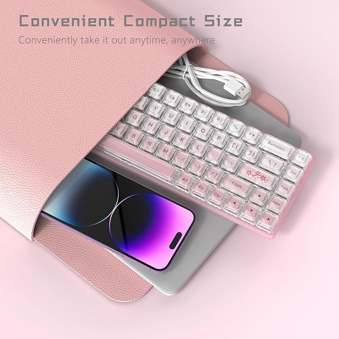 Womier 60% Keyboard Gaming Pink - Wired Pink Creamy Mechanical Keyboard | Hot-Swappable RGB Custom Mini Key board with Arrow Keys/Software Supported, Prelubrication Linear Switch (WK68-Pink)
