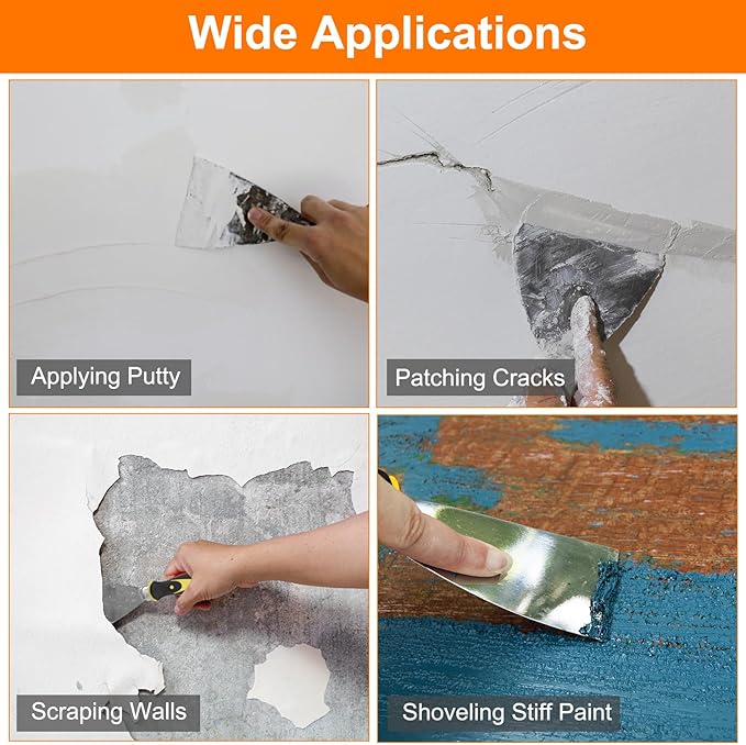 HARFINGTON Carbon Steel Putty Knife 3" Plastic Handle Spreading Drywall Flex Putty Scraper for Wallpaper Wall Taping Scraping Paint
