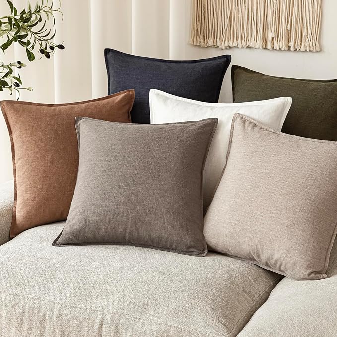 Foindtower Pack of 2, Decorative Linen Solid Throw Pillow Covers Accent Lumbar Cushion Case Boho Farmhouse Pillowcase for Chair Couch Sofa Bedroom Living Room Home Decor 12 x 20 Inch Brown Tan