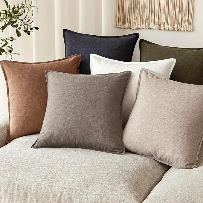 Foindtower Set of 2, Decorative Linen Solid Throw Pillow Covers Soft Accent Euro Cushion Case Farmhouse Neutral Pillowcase for Chair Couch Sofa Bedroom Living Room Home Decor 24 x 24 Inch Brown Tan