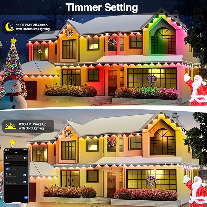 Smart Permanent Outdoor Lights for House, IP67 Waterproof, 54 Scene, 100ft with 60 RGB+IC Permanent Christmas Lights, for Halloween Christmas Work All Holiday Decor, Work with Google Assistant, Alexa