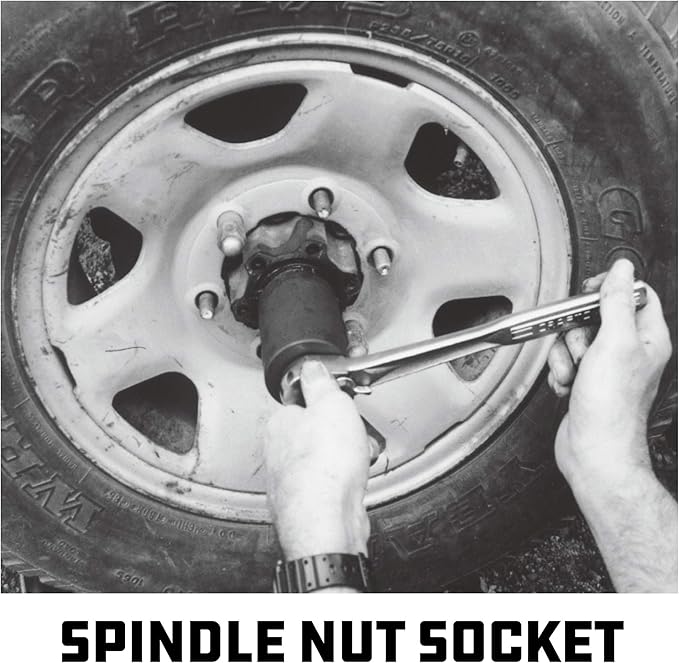 Powerbuilt Spindle Socket, 6 Outer Black, 6 Lug, Remove Spindle Nuts, 2-5 Inch Outer, Ford Chevy GMC Bronco Trucks - 648475
