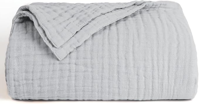 Love's cabin 100% Cotton Muslin Blanket, 6 Layer Lightweight Breathable Gauze King Size Blanket 108 x 90 Inches, Soft Summer Blanket for Bed, Light Grey
