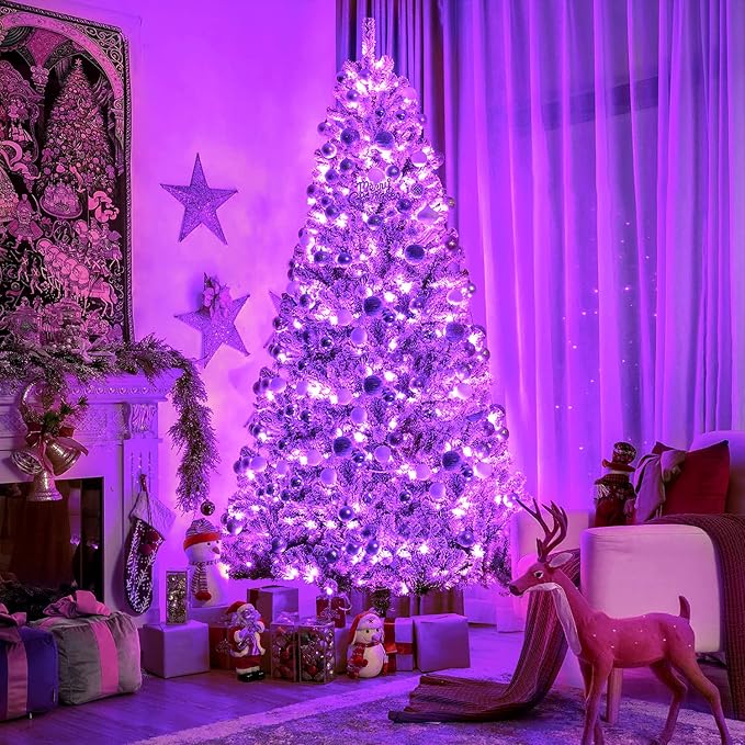 JMEXSUSS Purple Christmas Lights Indoor Outdoor Clear Wire, 66ft 200 LED Purple Lights for Christmas Tree, 8 Modes Deep-Violet String Lights Plug in for Christmas Bedroom Garden Party Xmas Decorations