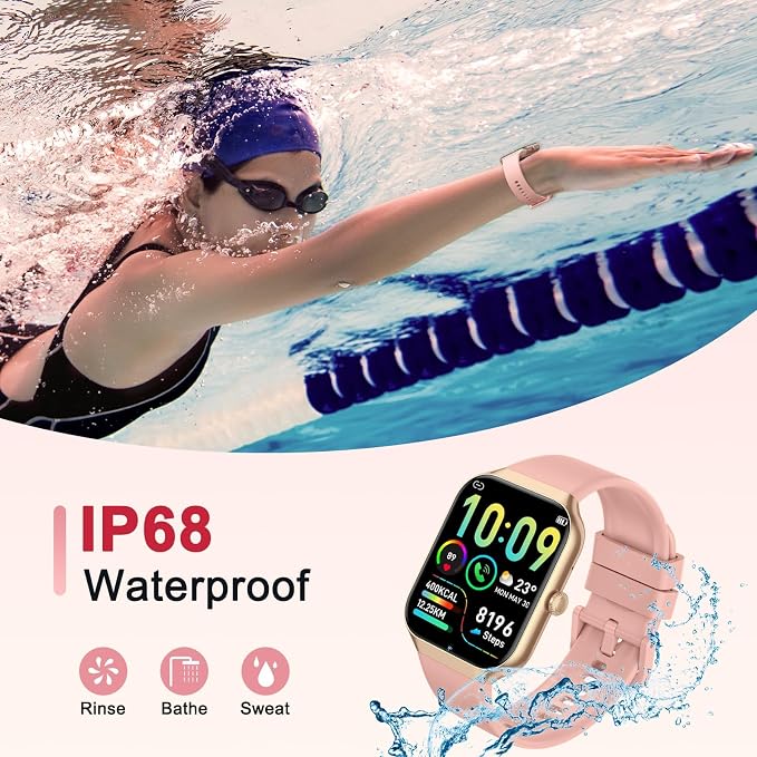 Jugeman Smart Watch for Women, 1.96" HD Smartwatch (Answer/Make Call) with Heart Rate/Sleep Monitor/Pedometer Fitness Watch 113+ Sport Modes, IP68 Waterproof Activity Tracker for Android iOS