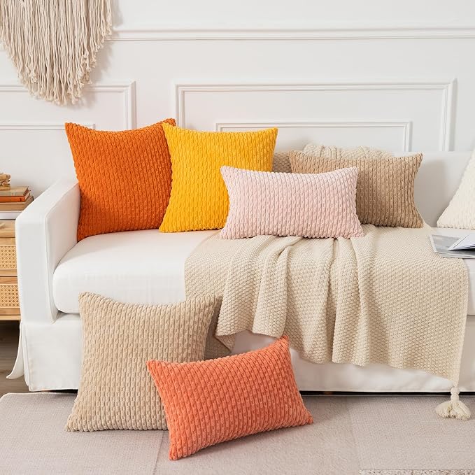 Kevin Textile Soft Corduroy 12"x24" Lumbar Pillow Cover 1 Pack, Light Pink | Boho Stripe Plush Corduroy Decorative Oblong Cushion Cover Modern Farmhouse Home Decor for Sofa Couch Bed Chair