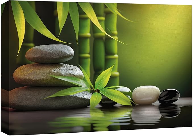 wall26 Canvas Print Wall Art Massage Stone Bamboo Leaf Nature Wilderness Photography Realism Modern Art Decorative Multicolor Rustic Minimal Relax/Calm/Cozy Colorful for Bedroom - 32"x48"