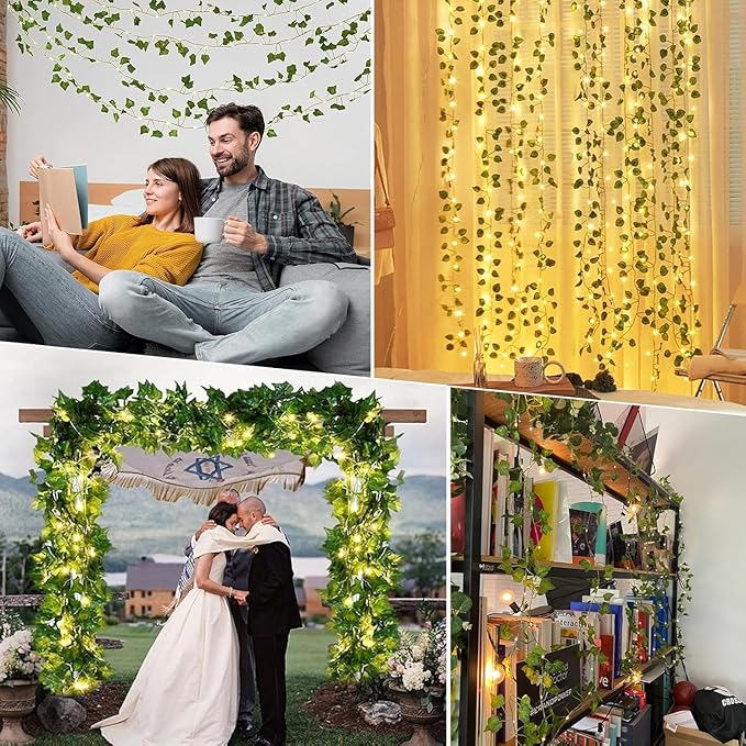 Vines Lights for Bedroom, 6.5ft x 6.5ft Ivy Garland with 200 LED Vine Artificial Fairy Lights Curtain 8 Modes, USB Hanging Vine Lights for Wedding Window Wall Party Christmas Decoration