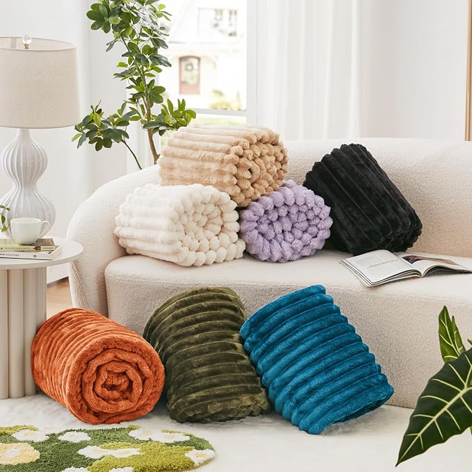 EXQ Home Fleece Throw Blanket for Couch or Bed - 3D Stripe Jacquard Decorative Blankets - Cozy Soft Lightweight Fuzzy Flannel Blanket Suitable for All Seasons(50"×60",Teal)