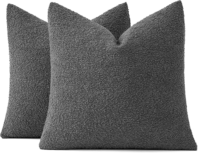 MIULEE 18x18 Decorative Lumbar Boucle Couch Pillow Covers Charcoal | Set of 2 Textured Neutral Throw Pillow Covers, Accent Solid Pillowcases, Sofa Living Room Home Decor