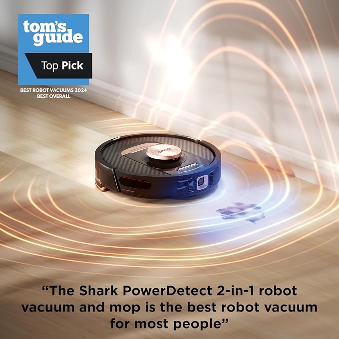Shark PowerDetect NeverTouch Pro Robot Vacuum & Mop, Black,RV2820ZE | 5 PowerDetect Technologies, NeverStuck, NeverTouch Pro Base (Self-Empty 60-Day, Refill, Pad Wash/Dry), 360° LiDAR + 3D Sensor