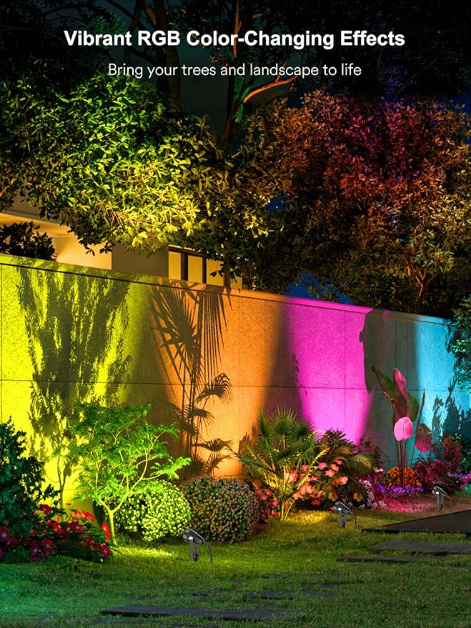 Smart Landscape Spotlights, Outdoor RGB Lights Works with APP/Voice Control | IP65 Waterproof, Low Voltage Color Changing Lighting for Yard Garden Pathway Lawn, 6 Pack