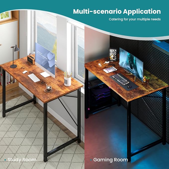 OLIXIS Small Computer Desk, Writing Desk, Home Office, 32 Inch | Study Table, X-Shaped Metal Frame, Scratch-Resistant Tabletop, Bedroom Spaces Setup, Rust