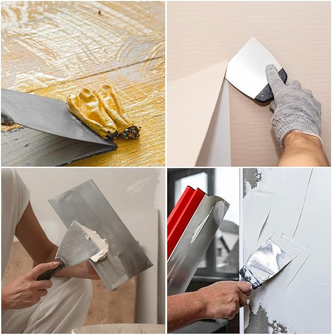 uxcell Putty Knife 2" Stainless Steel Paint Scraper Flexible Drywall Repair Mud Knife for Removing Cement Wallpaper Mud Adhesive Taping with Metal Hammer End