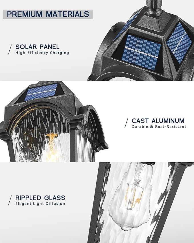 FEMILA Solar Post Lights Outdoor, 35.8" Aluminum Glass Outdoor Pathway Lights, Dusk to Dawn Solar Landscape Light with Remote Control for Yard Garden Driveway, 4FYX92GL-SL BK
