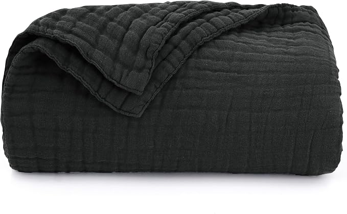 Love's cabin 100% Cotton Muslin Blanket, 6 Layer Lightweight Breathable Gauze Twin Size Blanket 60 x 80 Inches, Soft Summer Blanket for Bed or Couch, Black