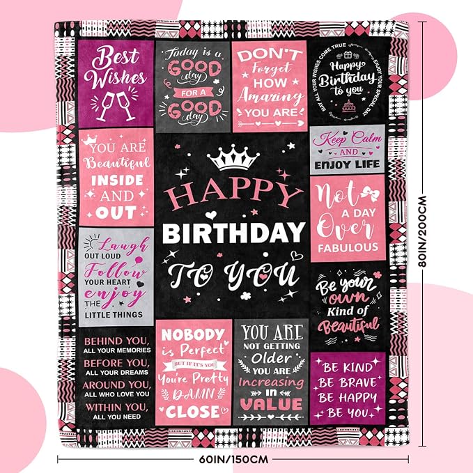 Birthday Gifts for Women, Happy Birthday Blanket for Women 60" x 80" | Birthday Decorations for Women, Gift for Women Birthday Unique, Happy Birthday Gift for Her, Mom, Wife, Daughter, Sister