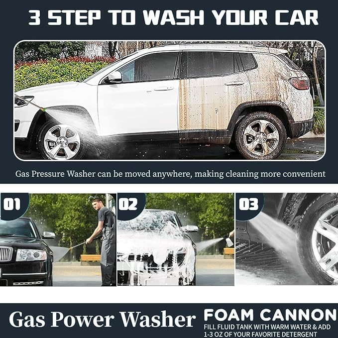 Commercial 4200PSI 4GPM 212CC Gas Pressure Washer, 7.0 HP Professional Gas Power Washer with 5 Nozzles 25FT Hose IL Soap Bottle for Car Fence Driveway Yard (EPA/CARB/ETL Compliant), Grey