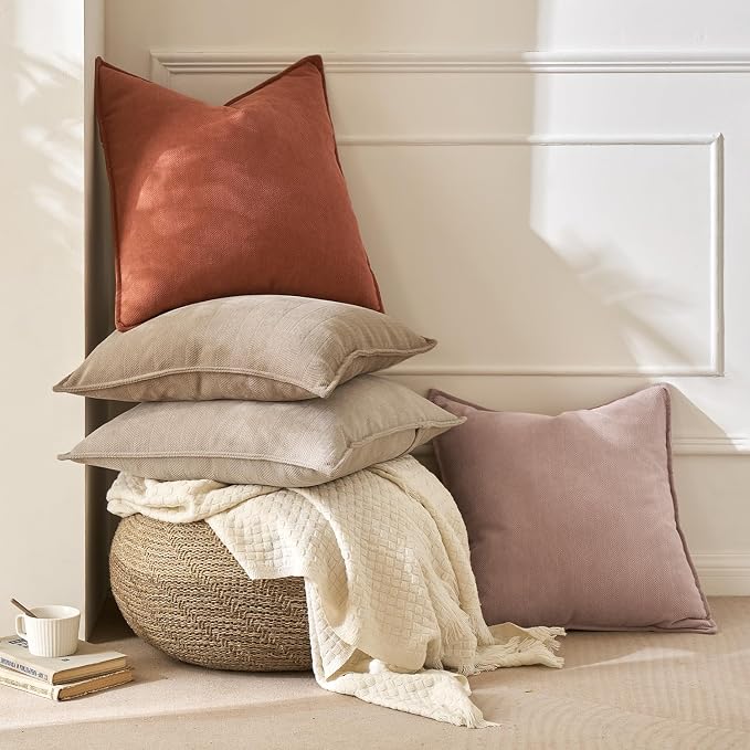 MIULEE Pack of 2 Beige Decorative Lumbar Chenille Pillow Covers 12x20 Inch | Soft Couch Throw Pillows,Farmhouse Cushion Covers with Elegant Design for Sofa,Bedroom,Living Room,Spring Home Decor