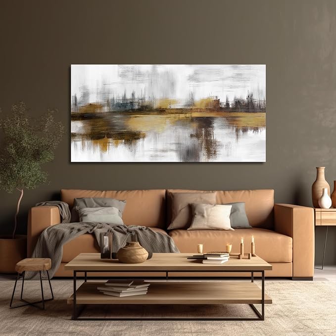 Belmrxne Wall Art Abstract Grey and Gold Wall Decor Vintage Artwork Aesthetic Wall Prints for Living Room Home Office Decor 24 x 48 Inches
