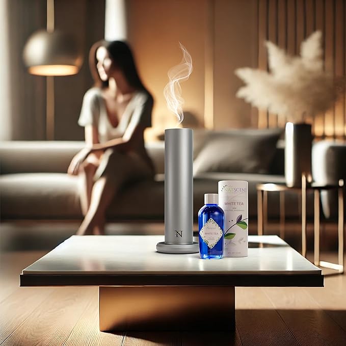 Dynamo Hotel Scent Diffuser – Cold-Air Essential Oil Diffuser for Home & Large Rooms up to 1000 sq ft, App & Manual Control, Hypoallergenic, Includes White Tea Fragrance Sample – Titanium
