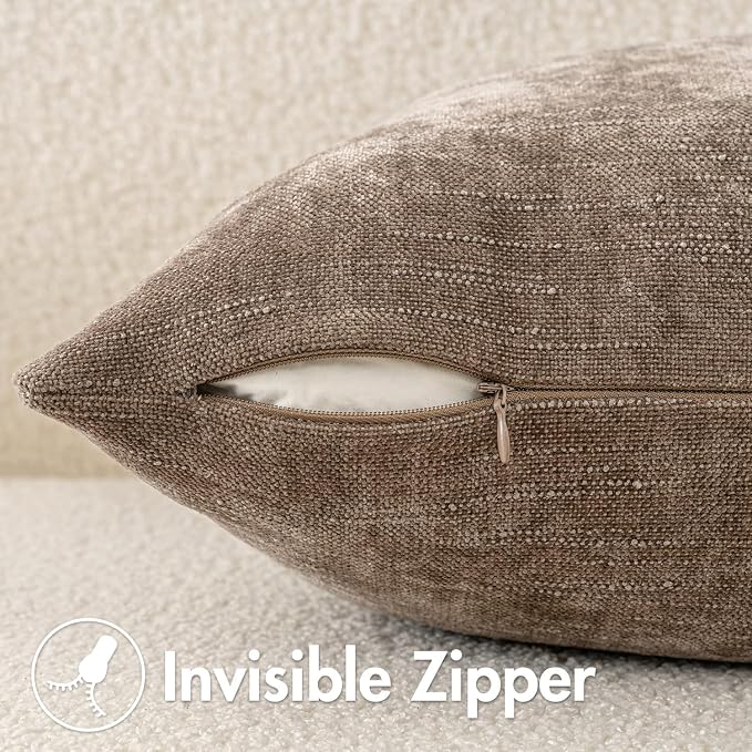 MIULEE Textured Chenille Throw Pillow Covers 22x22 Inch Taupe Grey | Pack of 2 Decorative Soft Throw Pillows, Solid Textured Cushion Covers, Modern Home Decor for Couch Sofa Bedroom Living Room