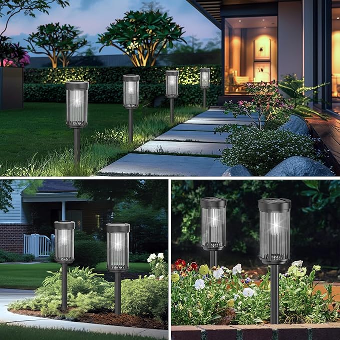 EXCMARK 12 Pack Outdoor Solar Lights Waterproof for Yard Garden Walkway Pathway Lawn Decorative Contemporary Landscape Lighting. (Cool White Light, 12)