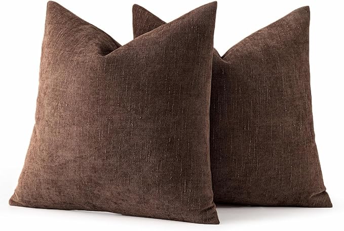 MIULEE Textured Chenille Throw Pillow Covers 22x22 Inch Red Brown | Pack of 2 Decorative Soft Throw Pillows, Solid Textured Cushion Covers, Modern Home Decor for Couch Sofa Bedroom Living Room