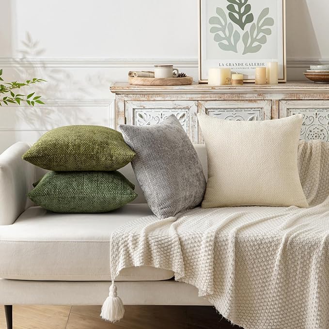 MIULEE Decorative Couch Throw Pillow Covers 16x16 Inch Neutral Cream 2 Pack | Modern Boho Accent, Soft Chenille Pillow Covers, Farmhouse Cushion Cases for Home Decor Bed Sofa Living Room