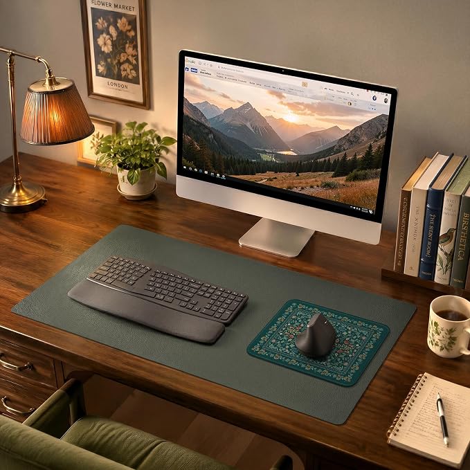 iCasso Aesthetic Small Mouse Pad, 9.5x7.9in,Home Office,Deep Green | Mini Portable Travel Mousepad, Anti-Slip and Comfortable Cloth Mouse Mat with Stitched Edges for Computer, Home