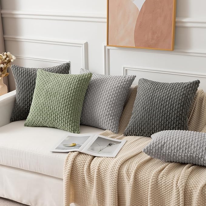 Kevin Textile Soft Corduroy 12"x20" Lumbar Pillow Cover 1 Pack, Dark Grey | Boho Stripe Plush Corduroy Decorative Oblong Cushion Cover Modern Farmhouse Home Decor for Sofa Couch Bed Chair