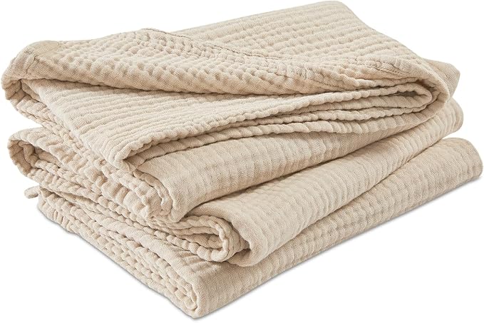 EMME Cotton Muslin King Blanket Breathable Gauze Soft Lightweight Blankets Adults Gifts for Women (Heather Beige, 108"x90")