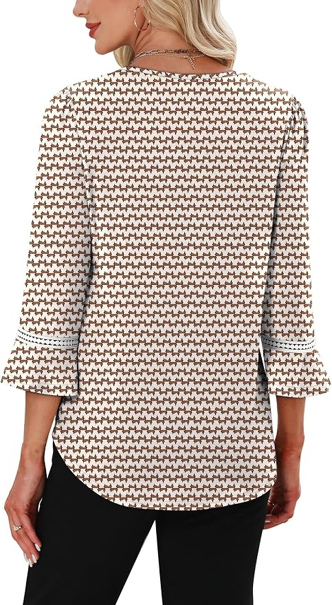 WIHOLL Womens Blouses Dressy Casual 3/4 Length Sleeve Tops Lace Trendy 2026 Spring Summer V Neck Shirts Vacation Outfits