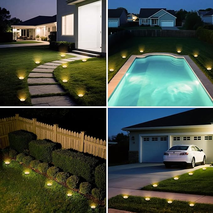 Mini Outdoor Solar Lights,8 Pack Solar Garden Light for Outside IP65 Waterproof, 8 LED Disc Landscape Lighting for Garden Yard Driveway Walkway Poolside Deck Lawn Patio,Warm White