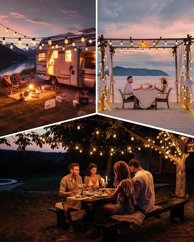 Torkase Outdoor String Lights 180FT, Patio Lights with 53 Dimmable S14 Plastic Bulbs 2 Spare, 2200K Waterproof Connectable Hanging Lights for Backyard Porch Cafe Party Decor