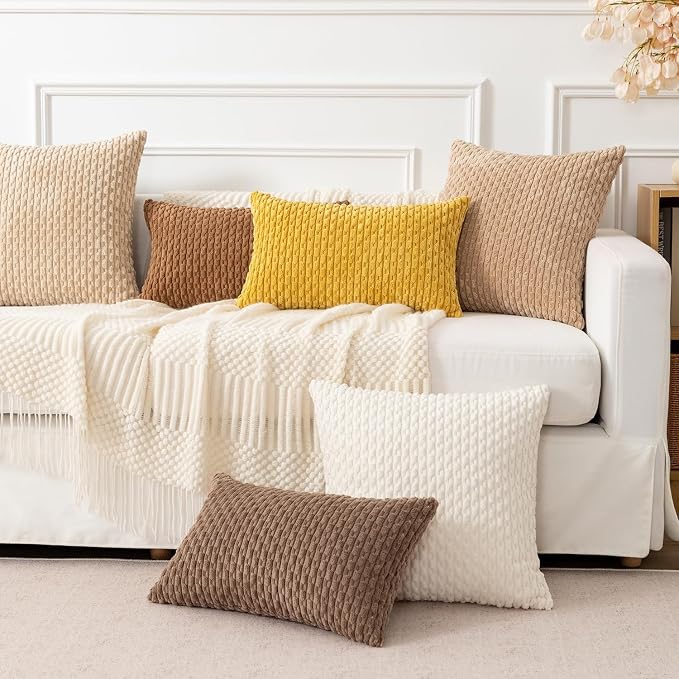 Kevin Textile Soft Corduroy 12"x20" Pillow Cover 1 Pack, Mustard Yellow | Boho Stripe Plush Corduroy Decorative Oblong Cushion Cover Modern Farmhouse Home Decor for Sofa Couch Bed Chair