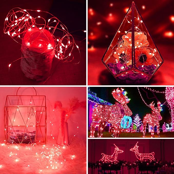 ZGWJ 100 Pack Fairy Lights Battery Operated, 7ft 20 Mini LED Fairy String Lights Silver Wire 3 Modes for DIY, Parties, Wedding, Bedroom, Halloween Christmas Decoration Red