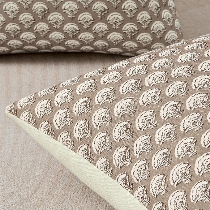MIULEE Floral Print Decorative Pillow Covers 16x16, Light Taupe | Vintage Boho Farmhouse Modern Home Decor, Set of 2, Block Print Cushion Covers for Couch Sofa Bed Living Room