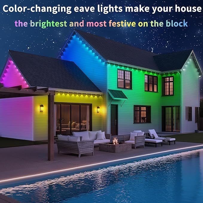 100FT Permanent Outdoor Lights, Smart RGB Eaves Lights with App/Remote Control, LED IP67 Waterproof Outdoor Lighting for Halloween Christmas Holidays Daily Party House Roof Lighting (100FT)