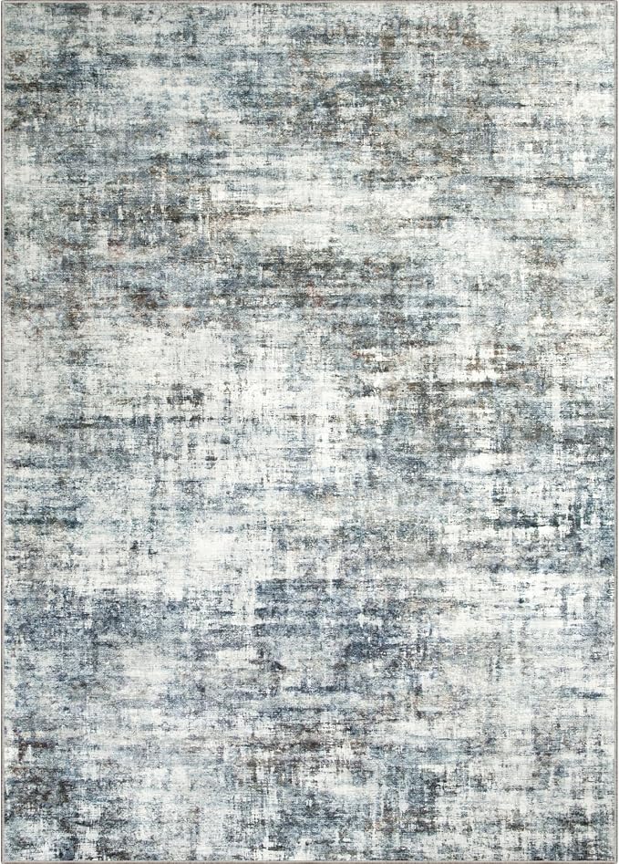 4x6 Area Rugs Washable Rug: Modern Abstract Living Room Rug Soft Anti-Skid Thin Carpet Indoor Floor Non-Shedding Carpets for Bedroom Dining Room Farmhouse Nursery Home Office - Blue Multi