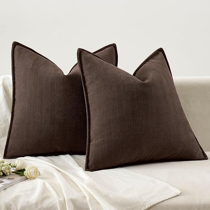 MIULEE Pack of 2 Reddish Brown Euro Shams Chenille Pillow Covers 24x24 Inch | Decorative Soft Couch Throw Pillows,Farmhouse Cushion Covers,Elegant Design for Sofa,Bed,Living Room,Summer Decor