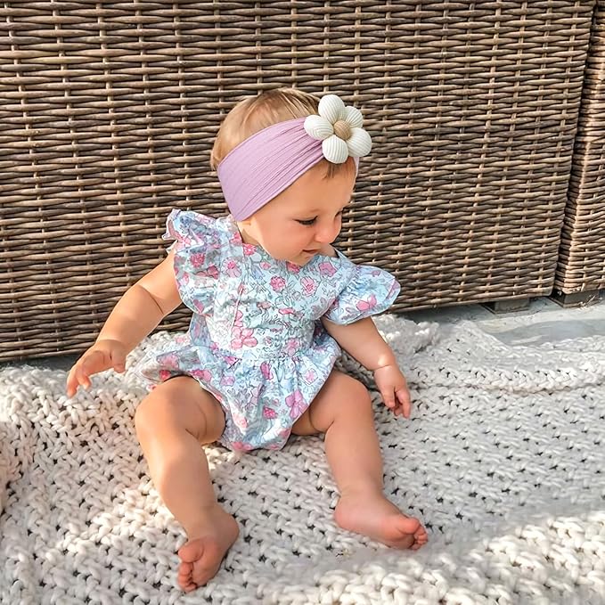 CÉLLOT Baby Flower Headbands Baby Girls Nylon Headbands Soft Elastic Hairbands Hair Accessories for Newborn Infant Toddler Kids (Violet,Cameo,Pink)