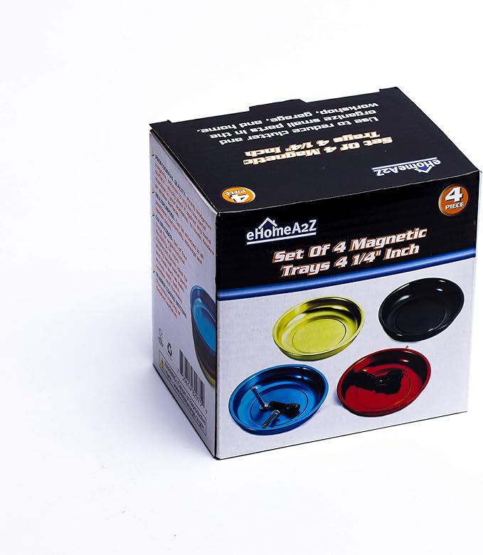 eHomeA2Z Magnetic Bowl 4 1/4" Inch, Ideal At Garage, Home, Construction For Wrenches, Bolts, Nuts, Small Parts (4 Pack 4 1/4" Magnetic Trays)